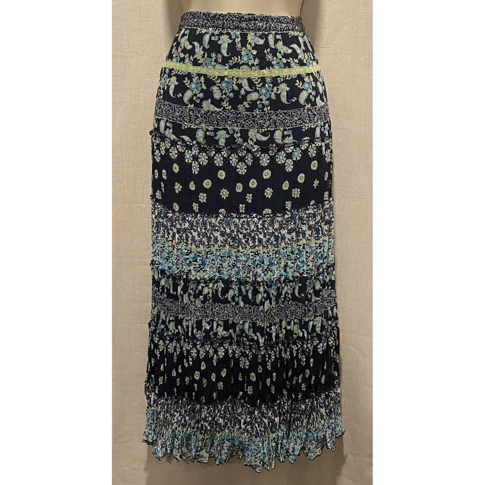 Christopher & Banks Floral Peasant Skirt Women's Medium Blue Green Accordion